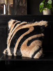 Rockett St George Black Jacquard Swirl Faux Fur Cushion - Image 1 of 3