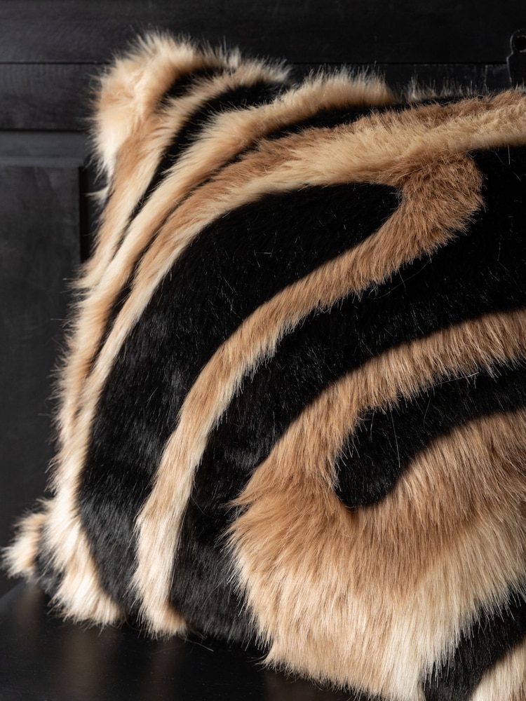 Rockett St George Black Jacquard Swirl Faux Fur Cushion - Image 3 of 3