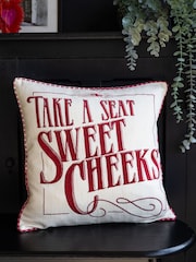 Rockett St George Natural Take A Seat Embroidered Slogan Cushion - Image 1 of 6