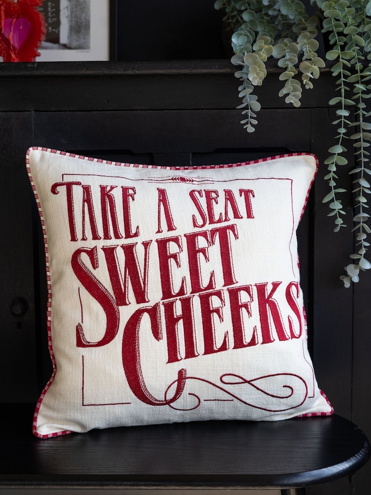 Rockett St George Natural Take A Seat Embroidered Slogan Cushion - Image 1 of 6