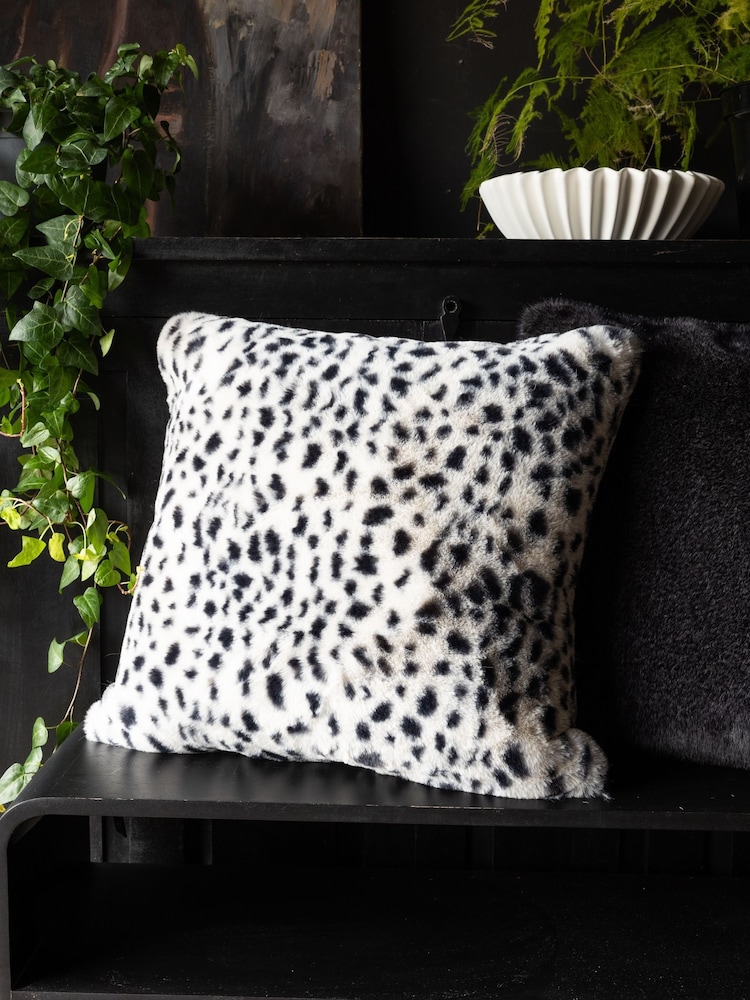 Rockett St George Snow Leopard Faux Fur Cushion - Image 1 of 3