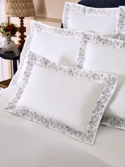 Nina Campbell White Lilah Embroidered 200 Thread Count Cotton Cushion - Image 1 of 4