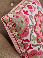 Nina Campbell Pink Fergana Floral Print Embroidered Feather Filled Cushion - Image 3 of 3
