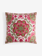 Nina Campbell Pink Fergana Embroidered Feather Filled Cushion - Image 4 of 5