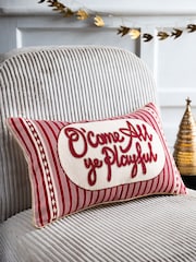 Rockett St George Red Playful Christmas Embroidered Slogan Cushion - Image 1 of 6