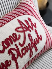 Rockett St George Red Playful Christmas Embroidered Slogan Cushion - Image 2 of 6