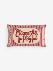 Rockett St George Red Playful Christmas Embroidered Slogan Cushion - Image 6 of 6