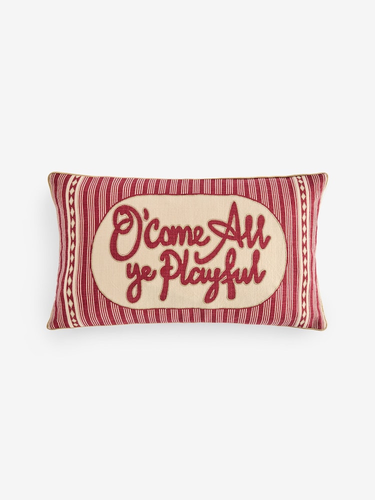 Rockett St George Red Playful Christmas Embroidered Slogan Cushion - Image 6 of 6