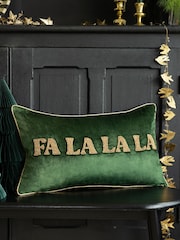 Rockett St George Green Fa La La La Christmas Beaded Slogan Cushion - Image 1 of 6