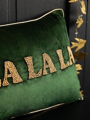 Rockett St George Green Fa La La La Christmas Beaded Slogan Cushion - Image 2 of 6