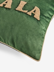 Rockett St George Green Fa La La La Christmas Beaded Slogan Cushion - Image 4 of 6