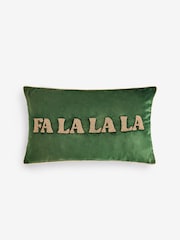 Rockett St George Green Fa La La La Christmas Beaded Slogan Cushion - Image 5 of 6