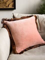 Rockett St George Pink Velvet Fringe Cushion - Image 1 of 3