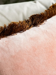 Rockett St George Pink Velvet Fringe Cushion - Image 3 of 3