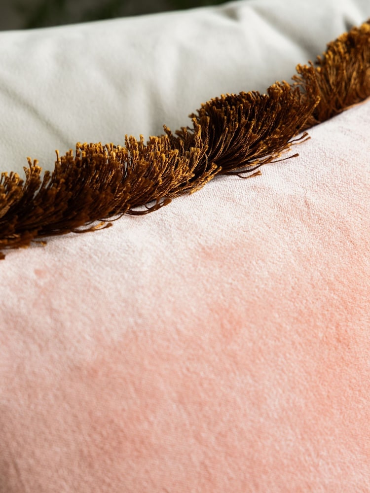 Rockett St George Pink Velvet Fringe Cushion - Image 3 of 3