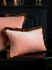 Rockett St George Pink Velvet Fringe Cushion - Image 4 of 5