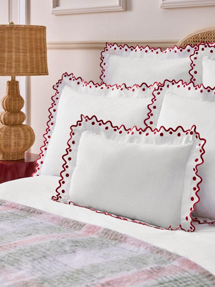 Nina Campbell Red Jester Scallop Spot 200 Thread Count Cotton Cushion - Image 1 of 2