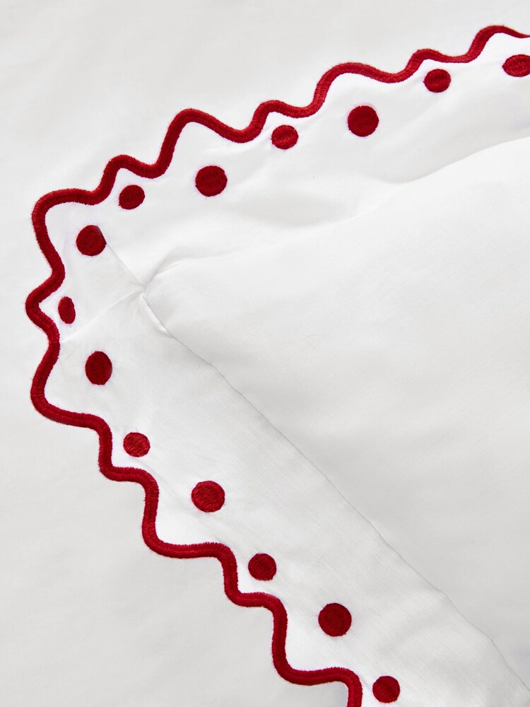 Nina Campbell Red Jester Scallop Spot 200 Thread Count Cotton Cushion - Image 2 of 2