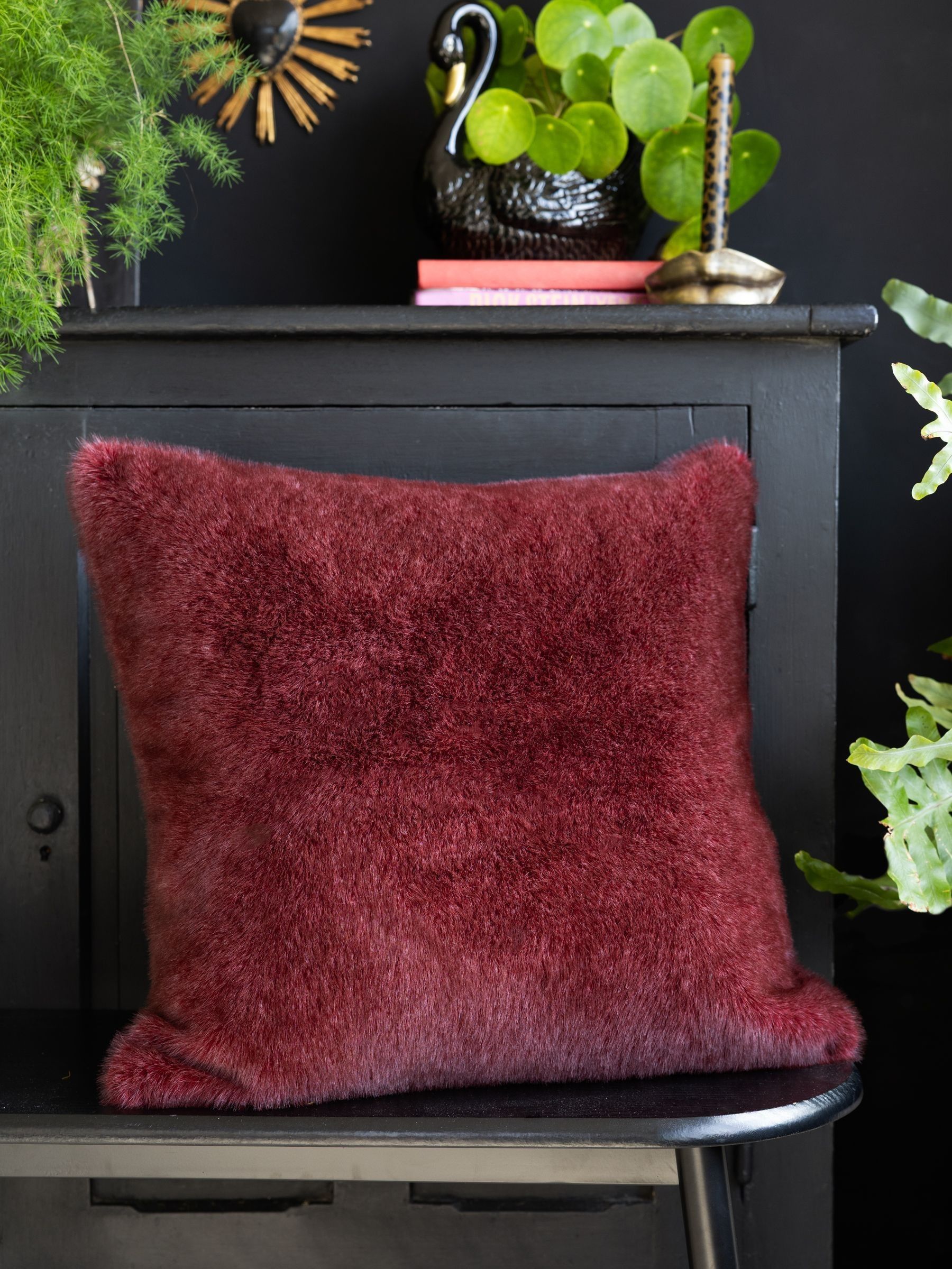 Buy Rockett St George Burgundy Luxe Faux Fur Cushion from the Next
