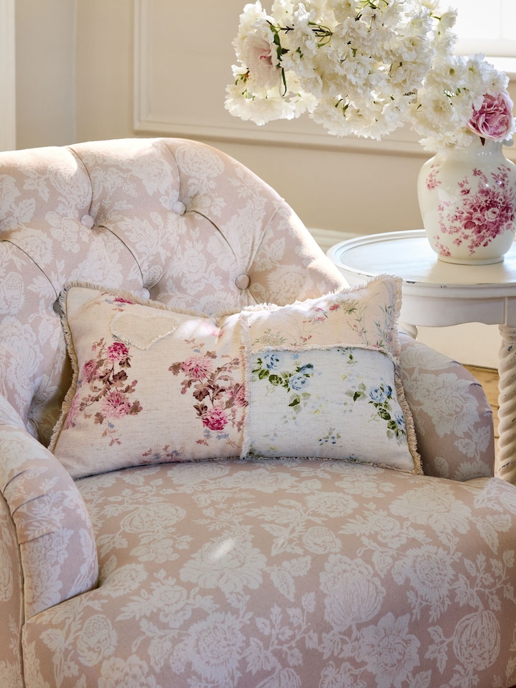 Shabby Chic by Rachel Ashwell® Floral Print Patchwork Cotton Linen Cushion - Image 2 of 3