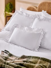 Nina Campbell White Jester Scallop Spot 200 Thread Count Cotton Cushion - Image 1 of 2
