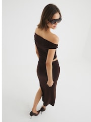 River Island Brown Cowl Neck Top and Skirt Set - Image 2 of 6