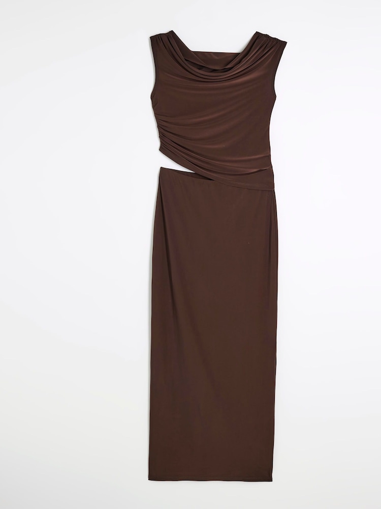 River Island Brown Cowl Neck Top and Skirt Set - Image 5 of 6