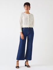 LK Bennett Cream Vanessa Crew Neck Pointelle Detail 100% Cotton Cardigan - Image 1 of 4