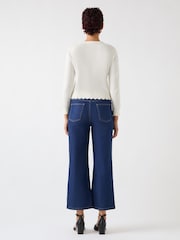 LK Bennett Cream Vanessa Crew Neck Pointelle Detail 100% Cotton Cardigan - Image 2 of 4