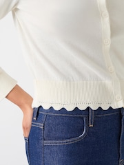 LK Bennett Cream Vanessa Crew Neck Pointelle Detail 100% Cotton Cardigan - Image 3 of 4