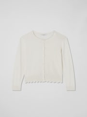 LK Bennett Cream Vanessa Crew Neck Pointelle Detail 100% Cotton Cardigan - Image 4 of 4