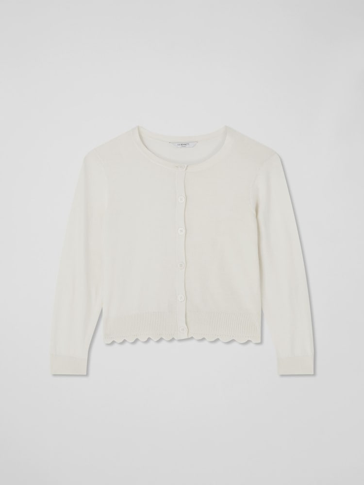 LK Bennett Cream Vanessa Crew Neck Pointelle Detail 100% Cotton Cardigan - Image 4 of 4