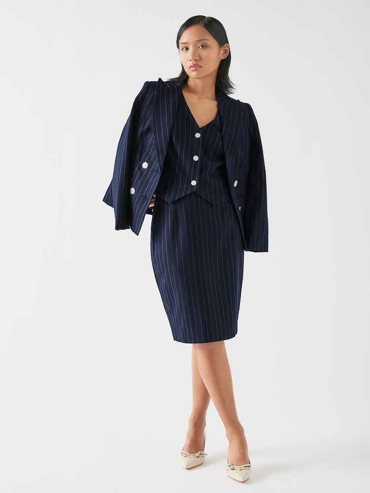LK Bennett Blue Petite Bella Wool Blend Pin Stripe Pencil Skirt - Image 1 of 3