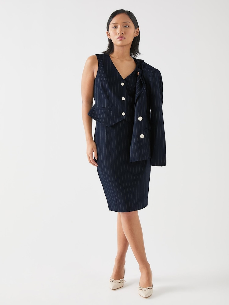 LK Bennett Blue Petite Bella Wool Blend Pin Stripe Pencil Skirt - Image 2 of 3
