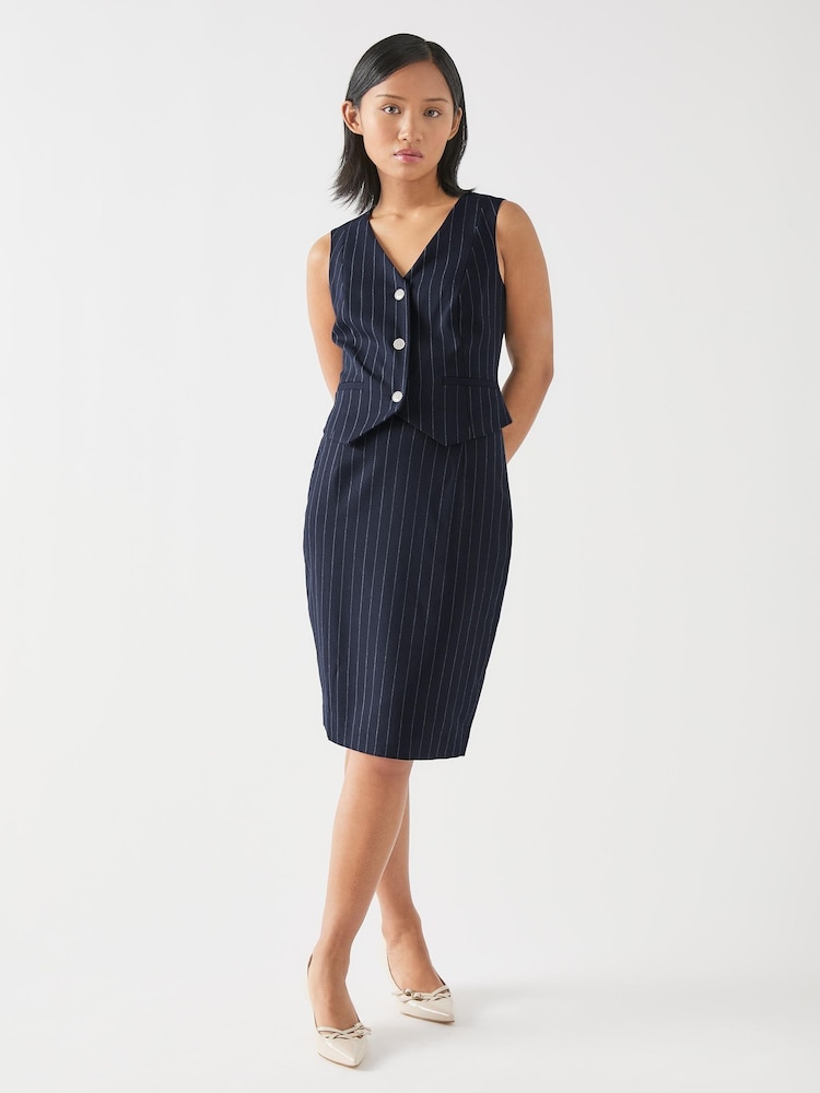 LK Bennett Blue Petite Bella Wool Blend Pin Stripe Pencil Skirt - Image 3 of 3