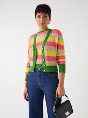 LK Bennett Green Cinzia Treetop Multicoloured Cotton Blend Zig Zag Pointelle Knit Cardigan - Image 2 of 6