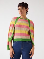 LK Bennett Green Cinzia Treetop Multicoloured Cotton Blend Zig Zag Pointelle Knit Cardigan - Image 3 of 6