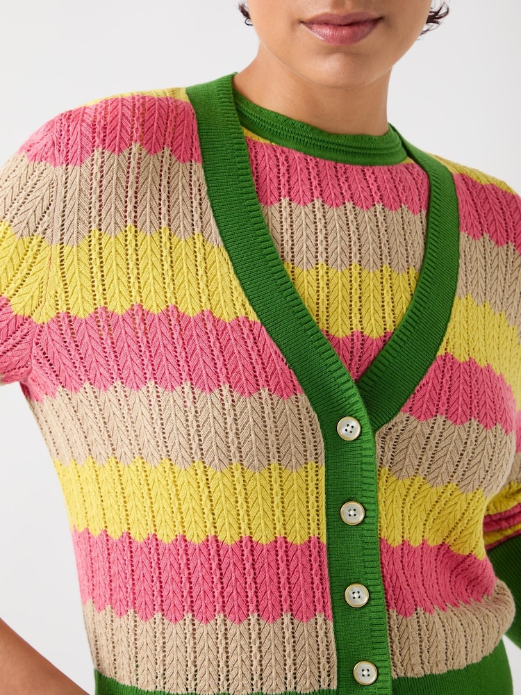 LK Bennett Green Cinzia Treetop Multicoloured Cotton Blend Zig Zag Pointelle Knit Cardigan - Image 5 of 6