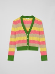LK Bennett Green Cinzia Treetop Multicoloured Cotton Blend Zig Zag Pointelle Knit Cardigan - Image 6 of 6