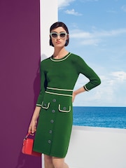 LK Bennett Green Ciara Treetop Viscose Blend Crew Button Through Knit Dress - Image 1 of 6