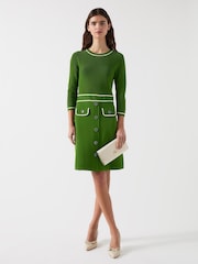 LK Bennett Green Ciara Treetop Viscose Blend Crew Button Through Knit Dress - Image 2 of 6