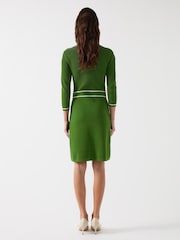 LK Bennett Green Ciara Treetop Viscose Blend Crew Button Through Knit Dress - Image 3 of 6