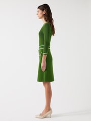 LK Bennett Green Ciara Treetop Viscose Blend Crew Button Through Knit Dress - Image 5 of 6