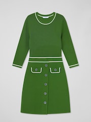 LK Bennett Green Ciara Treetop Viscose Blend Crew Button Through Knit Dress - Image 6 of 6
