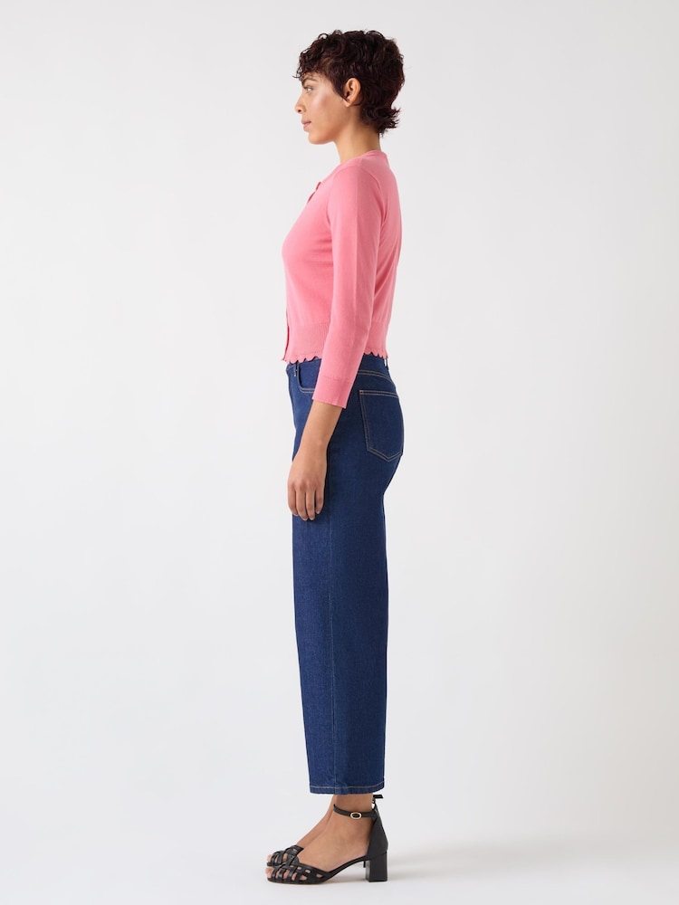 LK Bennett Pink Vanessa Desert Rose Crew Neck Pointelle Detail 100% Cotton Cardigan - Image 2 of 4