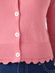 LK Bennett Pink Vanessa Desert Rose Crew Neck Pointelle Detail 100% Cotton Cardigan - Image 3 of 4
