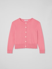 LK Bennett Pink Vanessa Desert Rose Crew Neck Pointelle Detail 100% Cotton Cardigan - Image 4 of 4