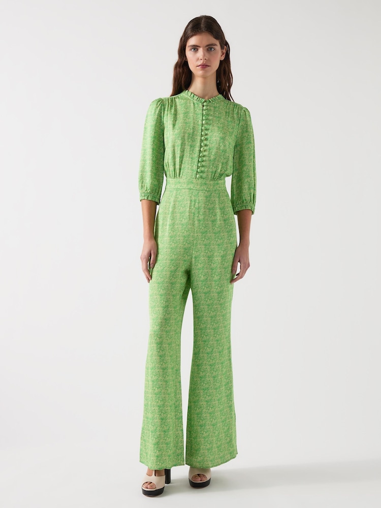 LK Bennett Green Petite Naomi Jelly Bean & Italian Straw Viscose Swirl Print Crepe Jumpsuit - Image 1 of 5