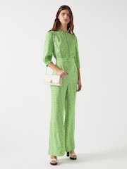 LK Bennett Green Petite Naomi Jelly Bean & Italian Straw Viscose Swirl Print Crepe Jumpsuit - Image 3 of 5