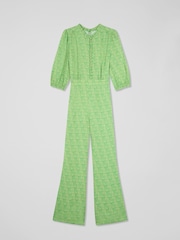 LK Bennett Green Petite Naomi Jelly Bean & Italian Straw Viscose Swirl Print Crepe Jumpsuit - Image 5 of 5